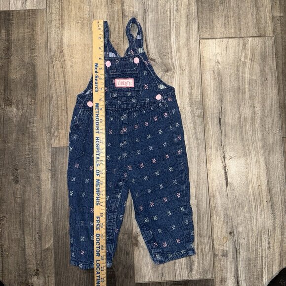 Vintage Liberty 100% Cotton Blue Denim Ribbon Bows Overalls Sz 18M - Picture 8 of 8